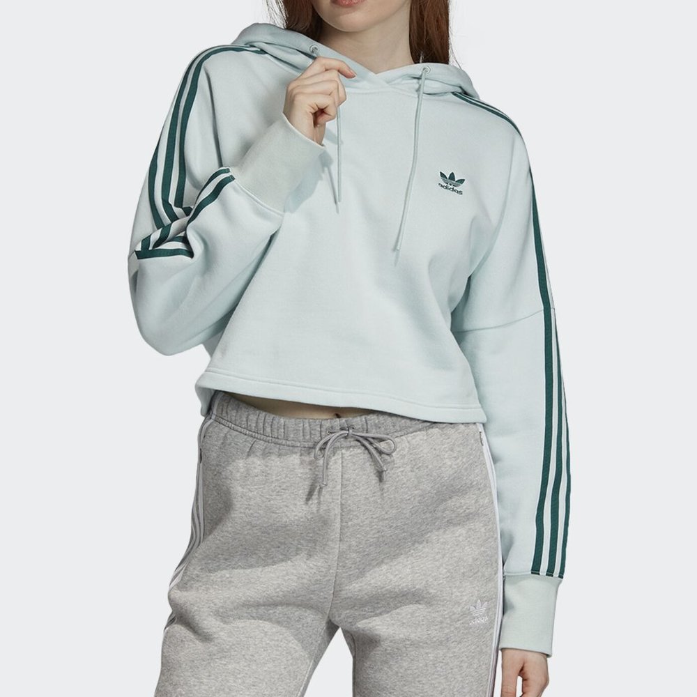Adidas Originals Green Cropped Pullover Hoodie Top